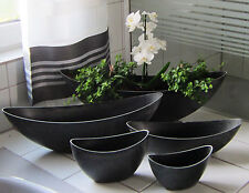 Deko Schale anthrazit oval Blumenschale Schiff Kunststoff Topf Schiffchen schmal