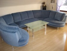 Couchgarnitur U-Form best. aus 5 Elementen Aussenmaße ca.370x240cm Farbe blau