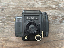 Perfekta DDR Kamera schwarz VEB Rheinmetall Achromat mit Ledertasche Vintage