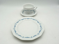 Kaffeetasse, Untertasse, Kuchenteller von Rosenthal Maria Rosenkante blau