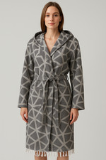 Bademantel mit Kapuze Saunamantel Morgenmantel Baumwolle Pestemal Leicht Gr:S-M