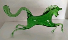 Murano Glas Figur Tierfigur Pferd Dekoration 8x16cm Grün Vintage Sammler 