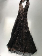 Wow! Abendkleid braun + gold Taft Tüll Neckholder Pailetten Boho superschön!