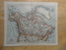 Orig.(1908) Lithographie Landkarte Britisch-Nordamerika und Alaska (B1B)