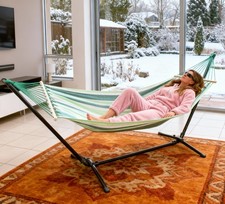 HÄNGEMATTE mit GESTELL 290 x 120 cm Hängesitz Hängeschaukel Indoor Outdoor Stoff