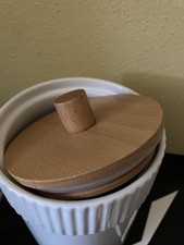 Depot Vorratsdose m. Holz Deckel 1150 ml Steingut weiß ca. Ø 12 x 18cm neu