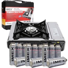 Imex Gaskocher Camping mit Koffer - Kocher mit 12x Butan Gaskartusche