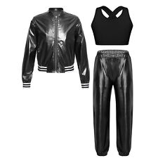 DE iEFiEL Mädchen Hip Hop Kleidung Set Dance Outfit Metallic Jacke+Crop Top+Hose