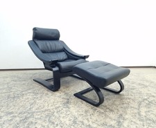 Nelo Kroken Chair Ottomane Åke Fribytter Designer Echtledersessel in schwarz