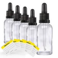 Oputec 5 x 30ml Klarglas-Pipettenflasche + 5 Etiketten Apothekerflasche