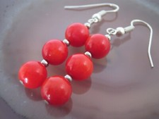 3XPerlen Korallen Ohrringe 925er Silber Ohrhaken