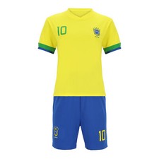 Brasilien Kinder Sport Trikot Set  Fußball WM EM Fan Zweiteiler Brasil Gelb Blau