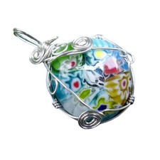 Anhänger Glas Millefiori hellblau-bunt - Handarbeit