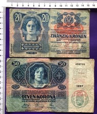 Österreich Ungarn 20 Kronen 1915, 50 Kronen 1914 - Lot 2 Scheine Erh IV