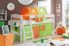 ANGEBOT Massivholz Hochbett"Kenny R"B-WARE Schrägleiter Kiefer weiß inkl.Vorhang