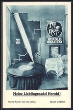 Ansichtskarte Herold-Nadeln sind die besten, Plattenspieler, Schellack 