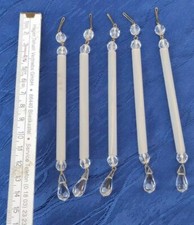 F676/ 1 x  Lüsterbehang Glasröhrchen  Jugendstil Stab  mit Glasperle 14 cm antik