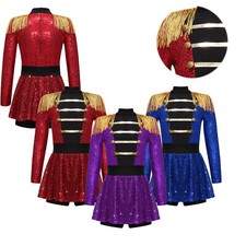 DE Mädchen Zirkus Kostüm Pailletten Kleid Zirkusdirektor Cosplay Karneval