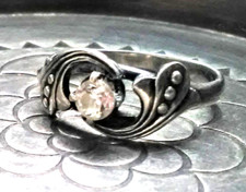 Ring Silber 875 Ankanthus -Blatt antik Ornament weisser Edelstein Meister- Punze