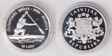 10 Latu Silber Münze Lettland Olympiade Atlanta 1996 1er Kanadier 1994 (170194)