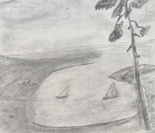 Bucht mit Segelbooten am See Expressiv Joachim Cordsen Berlin Zeichnung