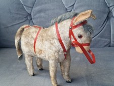 antikes Stofftier Plüsch Esel alt abgenutzt Beine holzverstärkt ca. 14 cm hoch