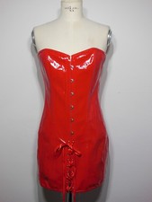 Sexy Fetisch Korsett Kleid Korsagekleid Latex-Optik Schnürung Glänzend Rot 42/44