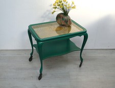 Alter Servierwagen Chippendale Stil Malachit Grün + Gold Wiener Geflecht