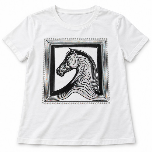 Damen shirt weiß pferd - damen,