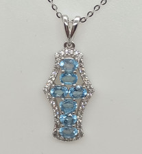 Aquamarin Heilige Kreuz Anhänger Halskette, 925er, Sterlingsilber, Unikat, Charm