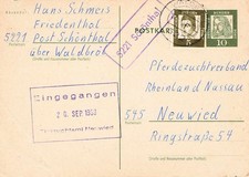 AK Schönthal Landpost-Stempel Langerwehe Düren 1953