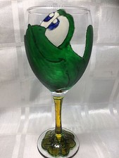 Handbemaltes großes abwaschbares Weinglas mit großen Augen niedlicher grüner Froschfigur