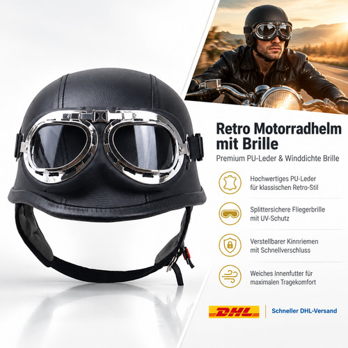 Retro leder halbschalenhelm - retro,