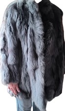 Echt Pelz Pelzmantel Fuchs Blaufuchs blau 38-40 Vintage