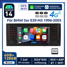 7" 6+128GB Android14 Autoradio Für BMW 5er E39 M5 Apple CarPlay GPS Navi WIFI AM