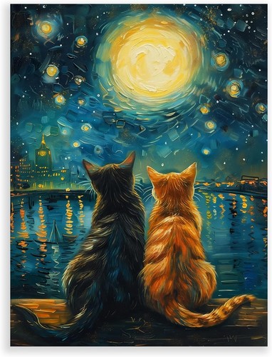 Sternennacht mit katzen - sternennacht,