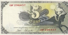 Banknote : Fünf Deutsche Mark, 1948, Bank deutscher Länder: druckfrisch