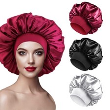 3 Stück Seidenhaube Zum Schlafen, Schlafhaube Seide Verstellbare Satin Haarhaube