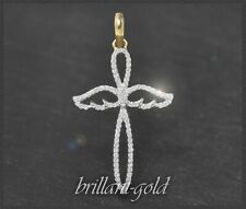 Kreuz Anhänger mit 0,37ct Diamanten, 10K Gelbgold, Weißgold, Damen Gleiter