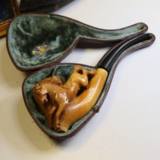Prunkvolle Pferdefiguren Meerschaum Bernsteinpfeife, 20 cm im Etui D35