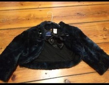 Miss Sixty Pelz Bolero Kunstfell Fake Fur Fell Jacke blau schwarz 36 S