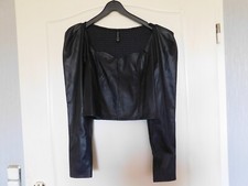 Damenlederimitatbluse Amisu Gr.S schwarz langarm Reißverschluss gebraucht 