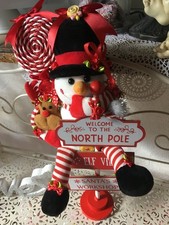 Schneemann Plüsch Figur Nord Pol Wegweiser Schild Lolli Tilda Art Landhaus NEU