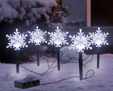 LED Garten Stecker 5 Schneeflocken - 21cm - Außen Weihnachts Deko Timer Batterie