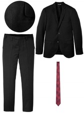 3-tlg Set Anzug Gr. 60 Sakko Hose Krawatte Schwarz Herrenanzug Slim Fit Neu