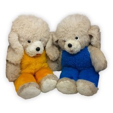 Hund UDSSR Stofftiere Plüsch Kuscheltier Vintage Blau Gelb DDR Stoff 45 cm Welpe