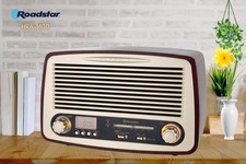 Roadstar HRA-1600 Retro Vintage Radio mit Holz-Gehäuse UHR/Wecker/Netz-/Batterie