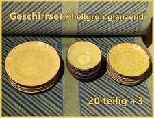 Geschirrset / Service - 20 teilig +3 / gut erhalten / handbemalt / hellgrün