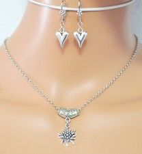 Trachtenschmuck Trachtenkette Collier Edelweiß Oktoberfest Set Herz Geschenk Neu