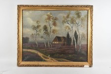 N91Q05- Gemälde Heidelandschaft mit Haus monogrammiert JR